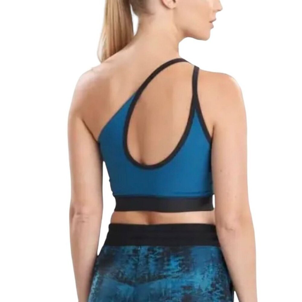 Josie Natori Womens Size S Solstice One Shoulder Sports Bra Teal Black NWT